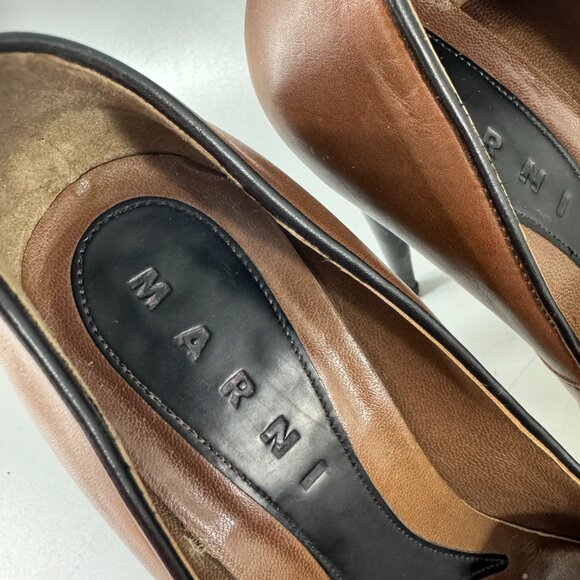 Authentic Marni Brown Leather Platform Square Toe Pumps, Size 35.5 - Picture 16 of 16